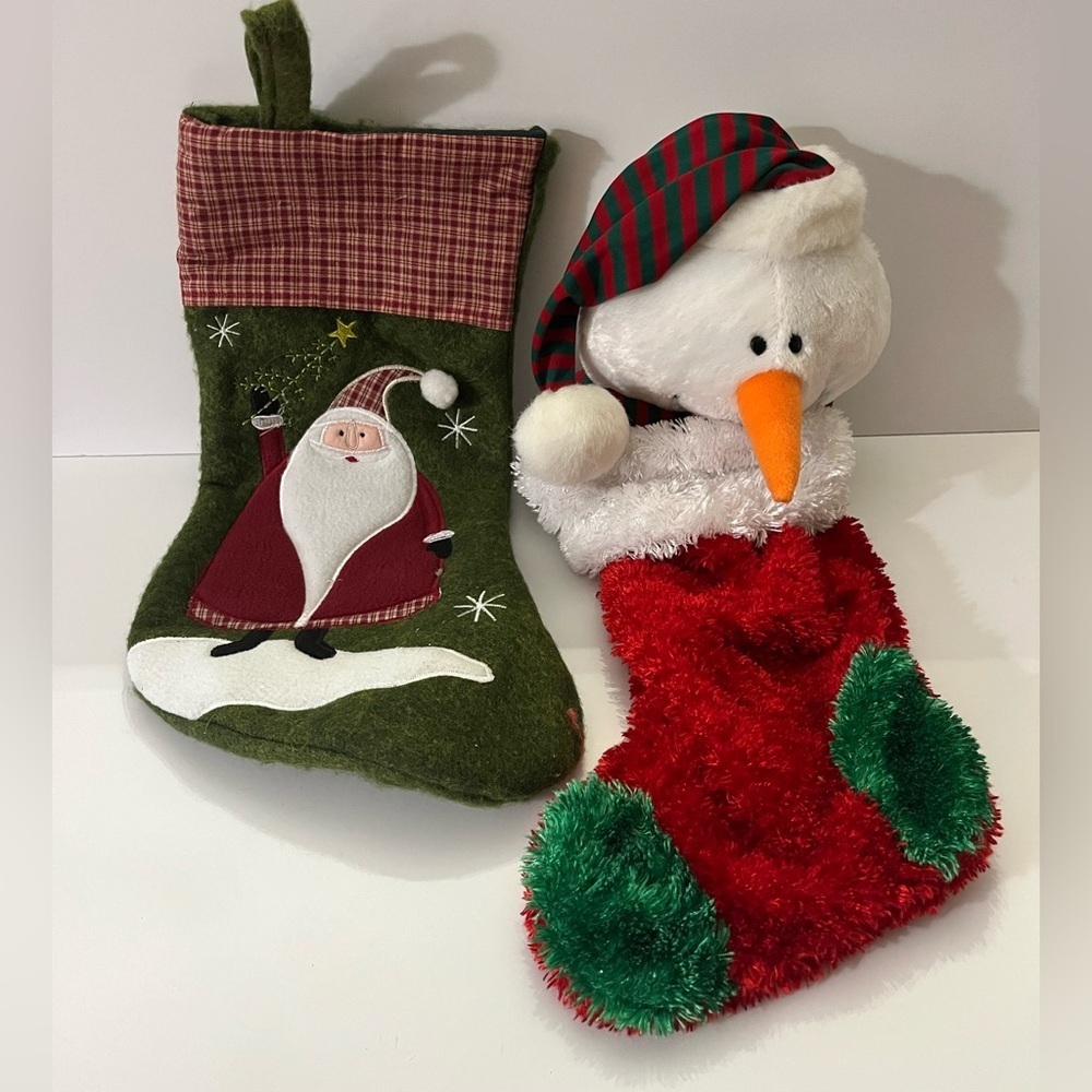 2 Festive Christmas Stocking with Santa and a Snowman